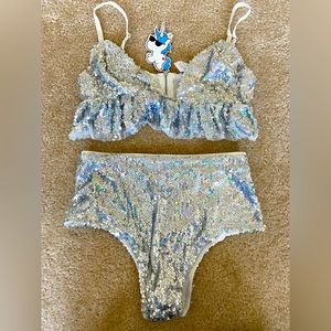 Silver sequin IHeartRaves 2 piece set